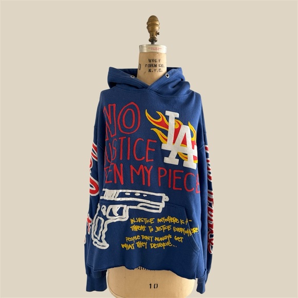 Blue Graphic Hoodie with Red and Yellow Accents - Picture 3 of 6